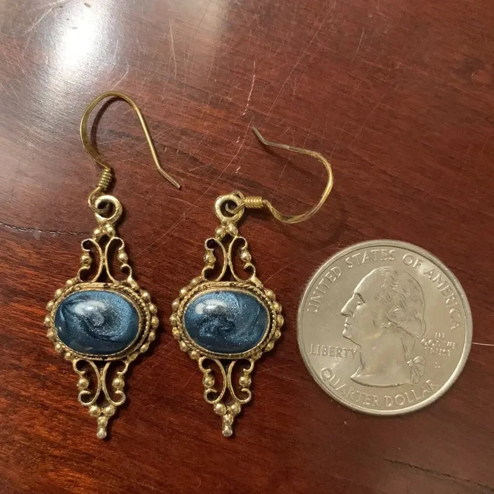 Women’s Earrings Classic Pierced Blue Bronze‎ Tone